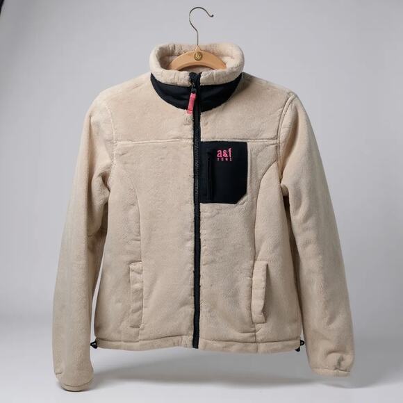 Abercrombie & Fitch Girls Cozy Warm Sherpa Fleece Zip up Jacket Cream XL - Picture 1 of 8